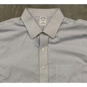 Brooks Brothers Shirt Mens 17.5 33 Non Iron Slim Fit Windowpane Supima Cotton